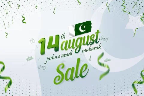 14 August Jashn-e-azadi Mubarak Pakistan Independence Day Sale Banner Stock Illustration