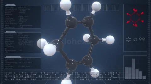 1,4-cyclohexadiene molecule with description on the computer screen, 3d Stock Illustration