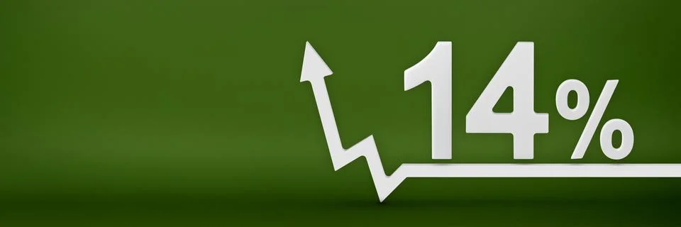14 percent. The arrow on the graph points up. Rising prices, inflation, increase Stock Illustration
