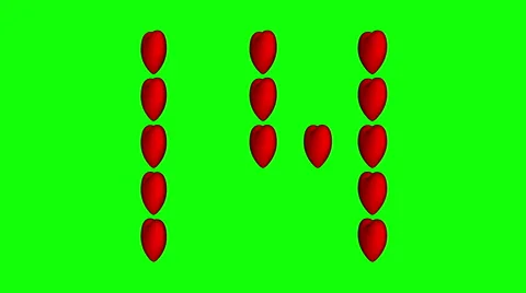 14 rotating red hearts form the number 14 on a green screen. Stock Footage 59538713