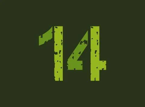 14 vector number made of grungy, grunge texture. Rubber stamp imprint style.  Stock Illustration