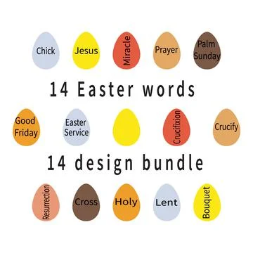 14 words festive Easter collection on colored eggs Stock Illustration