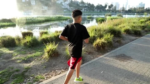 14 Year Old Boy Jogging In Los Angeles Stock-Footage 145450833
