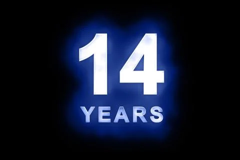 14 years in glowing white numbers on blue Stock Illustration