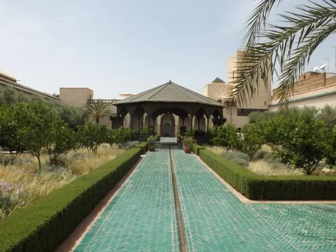 Decorated Walkway in Le Jardin Secret Marrakech xkwx Morocco, Marrakesh, travel, tourism, nature, Africa, North Africa, garden, secret garden, historic, palace, Arabic, decorated, geometric, Medina, market, plants, wildlife, pagoda, sun