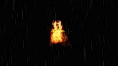 Burning Campfire At Dark Night with rain falling effects 3D Seamless Loop 4K