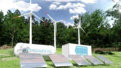 Hydrogen Storage Compartment, Wind Turbines And Solar Panels In The Forest