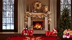 HD Christmas TV Virtual Studio Green Screen Background snow fireplaces