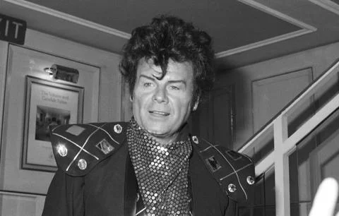 Gary Glitter, British pop singer (real name Paul Gadd), attends a celebrity event. xkwx gary, glitter, paul, gadd, british, uk, 1990, nineties, rock, pop, singer, celebrity, famous, musician, songwriter, seventies, london, england, english, britain