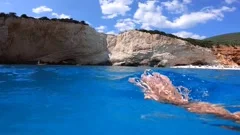 POV of man swimming in Porto Katsiki, Greece