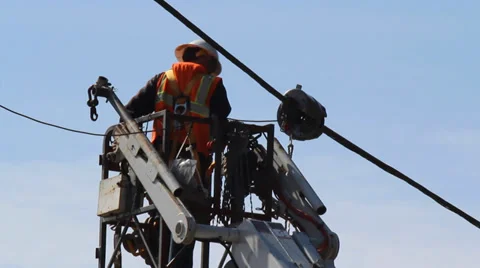 1440 Electric Crew Working on Power Lines 2 Stock Footage 39913664