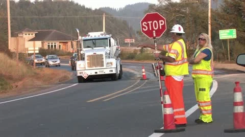 1440 Road Construction Stop Sign Stock-Footage 12387543