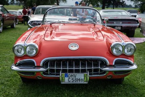 DIEDERSDORF,  GERMANY  -  AUGUST  30,  2020:  The  sports  car  Chevrolet  Corvette  (C1),  1958.  The  exhibition  of  "US  Car  Classics". xkwx machine,  luxury,  red,  exhibition,  diedersdorf,  2-door,  america,  american,  ancient,  antique,  auto,  automobile,  automotive,  c1,  cabrio,  cabriolet,  car,  chevrolet,  classic,  convertible,  corvette,  design,  front,  germany,  iconic,  model,  nostalgia,  old,  oldtimer,  retro,  shine,  sports  car,  style,  transport,  us,  usa,  vehicle,  vette,  vintage