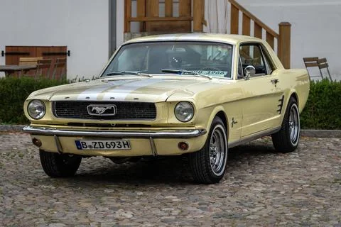 DIEDERSDORF,  GERMANY  -  AUGUST  30,  2020:  The  sports  car  Ford  Mustang  Coupe,  1966.  The  exhibition  of  "US  Car  Classics". xkwx iconic,  machine,  chrome,  ancient,  antique,  auto,  automobile,  car,  design,  germany,  first  generation,  2-door,  history,  nostalgia,  old,  oldtimer,  retro,  transport,  vehicle,  vintage,  Ford,  Mustang,  sports  car,  coupe,  Diedersdorf,  US,  USA,  America,  classics