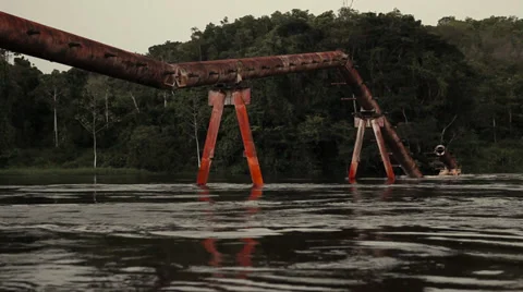 1464-Amazon-River-Mining-Environmental-Impact-Pipe-Brazil Stock Footage 30587762