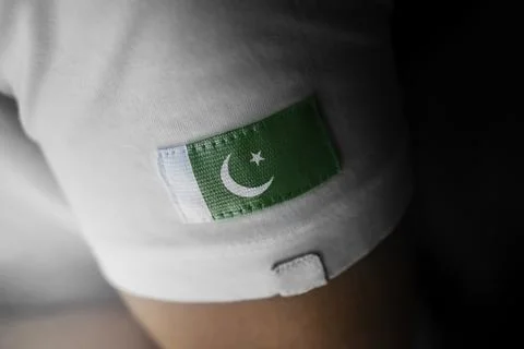 Patch of the national flag of the Pakistan on a white t-shirt ...