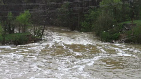 1480 Old Bridge Destroyed Flood Stage White Water Rapids  Stock Footage 37679247