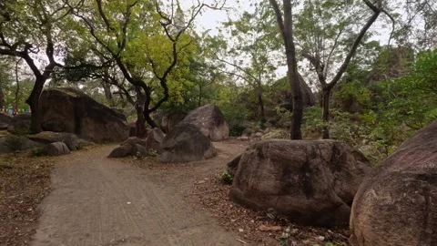 14.8..2026: Scenic Dirt Path Among Rock Boulders at Mama Bhagne Pahar, Dubrajpur Vídeo Stock 342520802