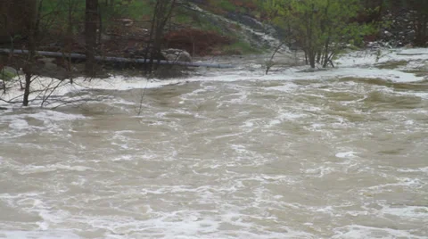 1490 Old Bridge Destroyed Flood Stage White Water Rapids  Stock Footage 37680388