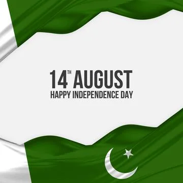14th August Happy Independence Day Pakistan. Waving Pakistani flag made of satin Stock Illustration
