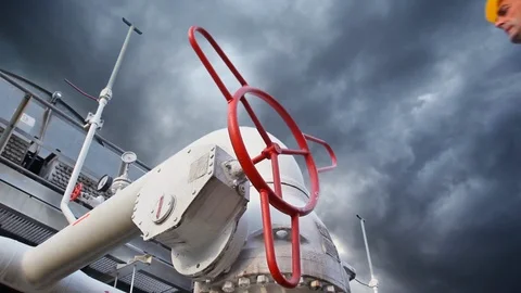 15 0516 4 Thunderclouds WorkerOpensValveCloseup Stock Footage 105462381