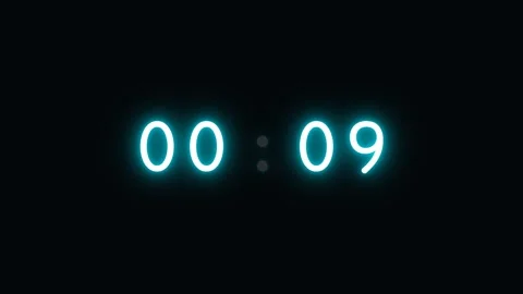 15 to 1 Second Neon Digital Countdown Timer, Stops at One, Cyan to Red Stock Footage 342946741