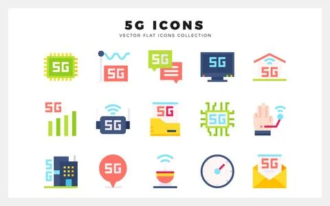 15 5G Flat icon pack. vector illustration. Ilustración de archivo