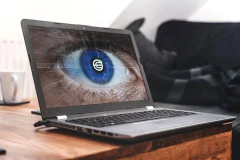  15 August 2023: Laptop computer with Worldcoin logo on the screen. Symbol... Stock Photos