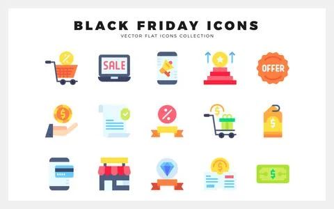 15 Black Friday Flat icon pack. vector illustration. Stock Illustration