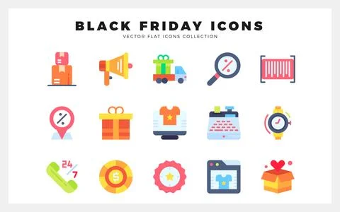 15 Black Friday Flat icon pack. vector illustration. 스톡 일러스트