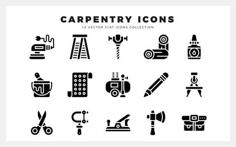 15 Carpentry Glyph icon pack. vector illustration. Stock Illustration