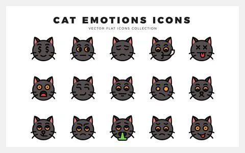 15 Cat Emotions Flat icon pack. vector illustration. Illustrazione stock