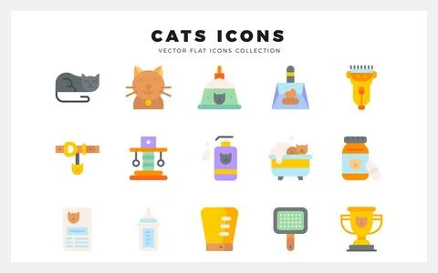 15 Cats Flat icon pack. vector illustration. Stockillustratie