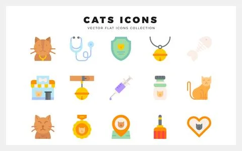 15 Cats Flat icon pack. vector illustration. Illustrazione stock