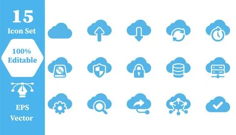 15 cloud computing and data storage vector icons set with computing, internet Stock Illustration