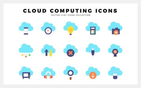 15 Cloud Computing Flat icon pack. vector illustration. Illustrazione stock