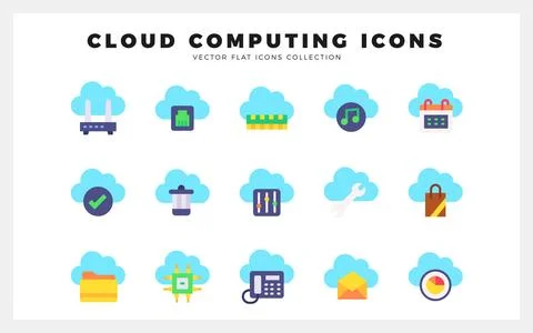 15 Cloud Computing Flat icon pack. vector illustration. Illustrazione stock