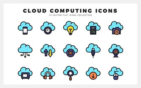 15 Cloud Computing Lineal Color icon pack. vector illustration. 스톡 일러스트