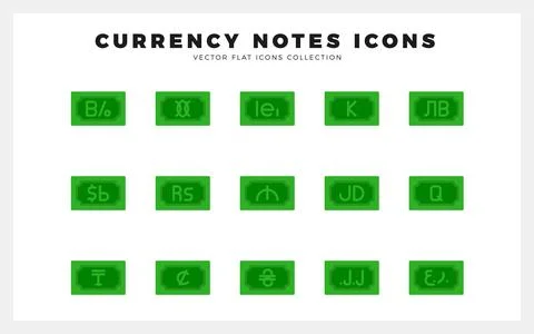 15 Currency Note Flat icon pack. vector illustration. Stock Illustration