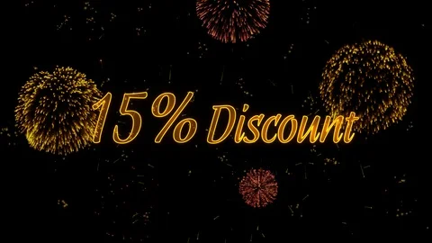 15 Discount Greeting text with particles, colored fireworks, sparks and stars Stock-Footage 99062133