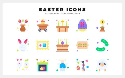 15 Easter Flat icon pack. vector illustration. Stock Illustration