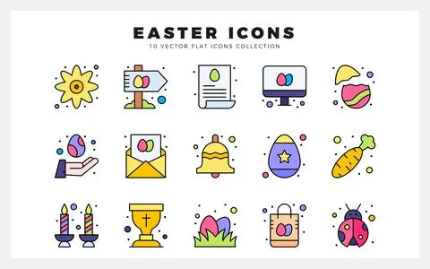 15 Easter Lineal Color icon pack. vector illustration. Stock Illustration