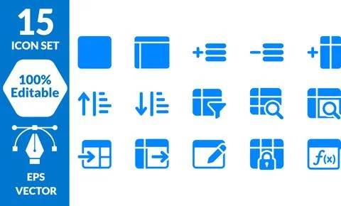 15 Editable Blue EPS Vector Icons Set for UI and Web Design Stock Illustration