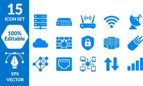 15 Editable Blue Technology Icons Set, EPS Vector Illustrazione stock