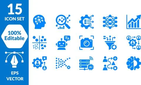 15 Editable Blue Technology Icons Set, EPS Vector イラスト素材