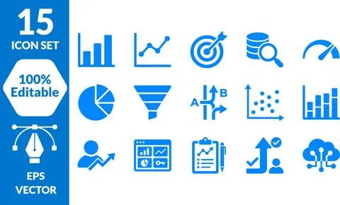 15 Editable Business and Data Icons Set, EPS Vector Illustrazione stock
