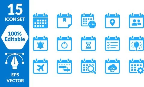 15 Editable Calendar Icons Set, EPS Vector 스톡 일러스트