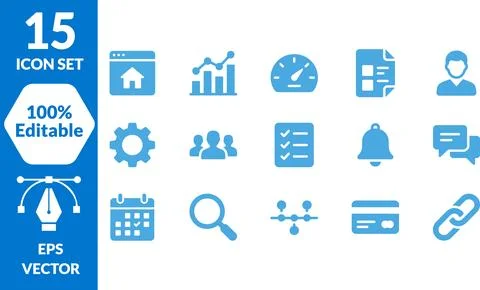 15 Editable EPS Vector Icons for Business and Web Design Stock Illustration