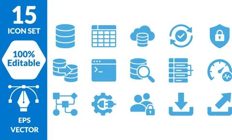 15 Editable EPS Vector Icons for Technology and Business Stock Illustration