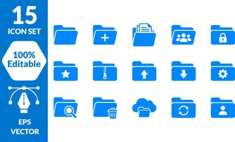 15 Editable Folder Icons Set, EPS Vector Ilustración de archivo